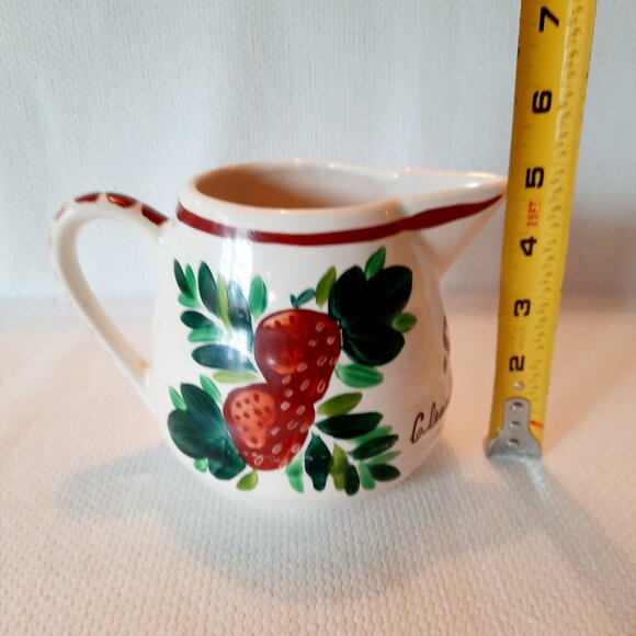 Vintage Bauer Soap Pitcher, Hand Painted Strawberry Motif - Picture 7 of 8